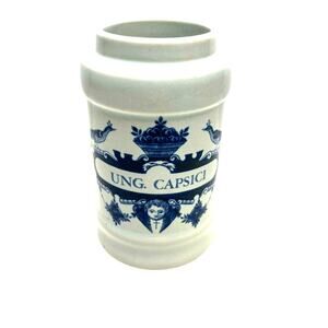 Vntg Delftware Blue & White Apothecary Jar Ung Capsici No Lid Holland